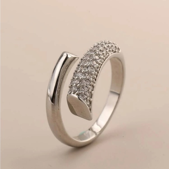 18K Gold Plated Zircon Adjustable Silver Ring New OS - Picture 2 of 5